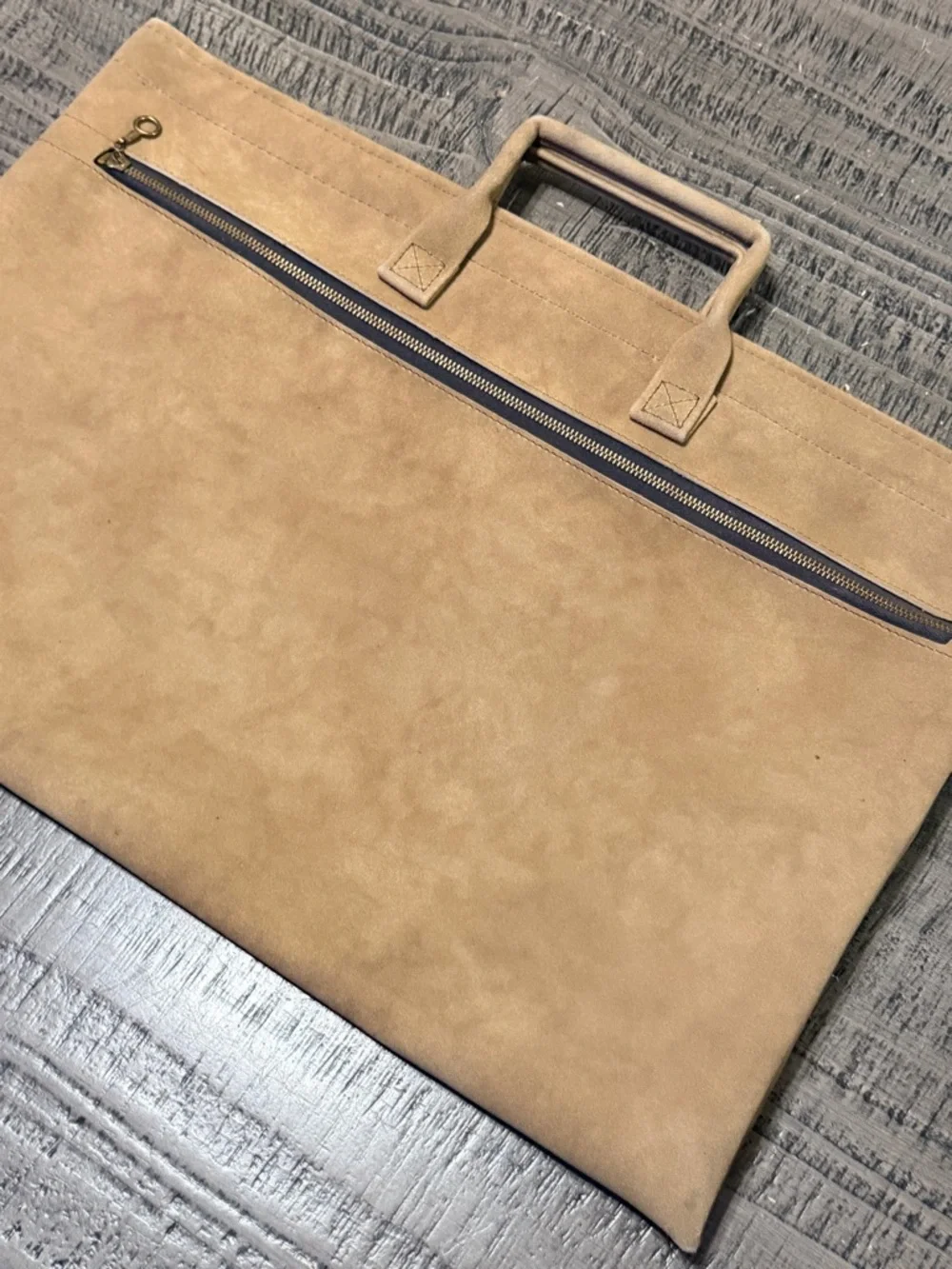 Vtg. Hazel Genuine Mojave Suede Portfolio Tote Bag in Tan (1970’s)